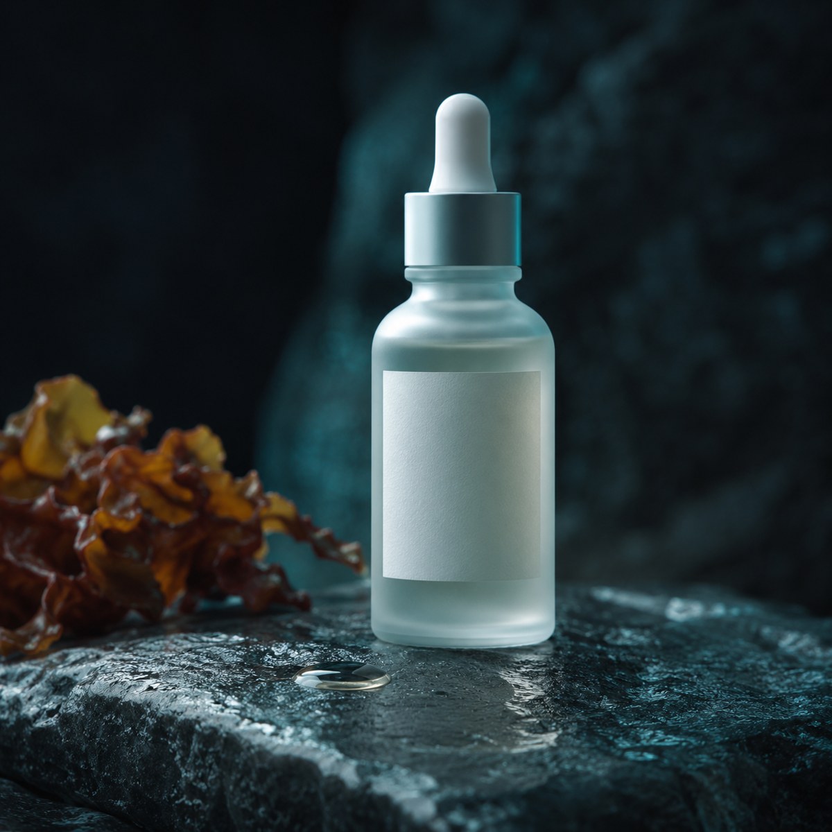 A frosted-glass dropper serum bottle for the longevity line